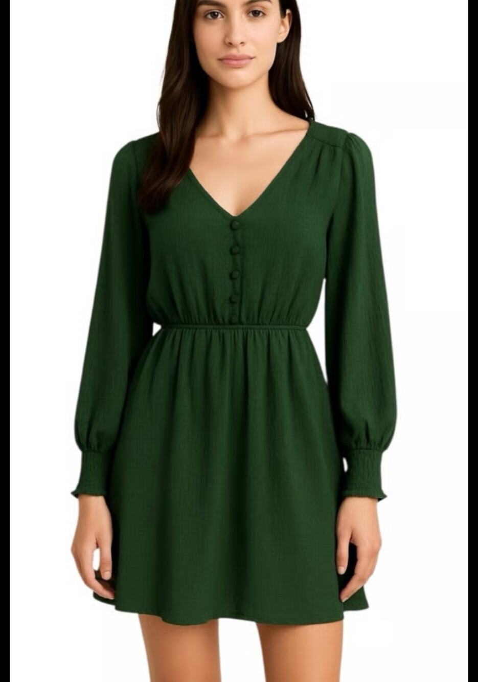 BB Dakota Forest Green Textured Long Sleeve Dress Boho Chic Casual S NWOT